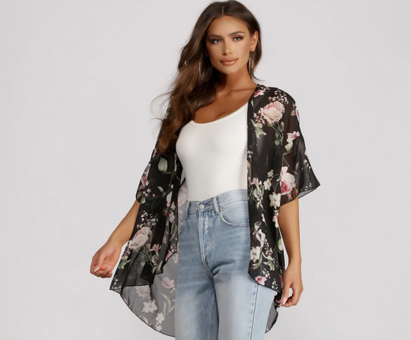 Black Floral Kimono