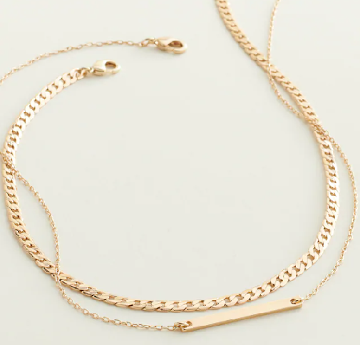 Chain and Bar Necklace Set - Gold