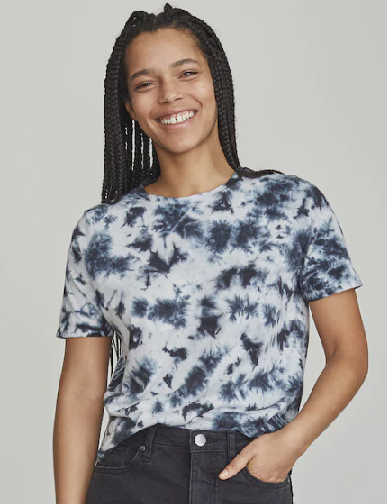 Women’s Elizabeth and James Tie Dye Short Sleeve Tee – Black White Dye