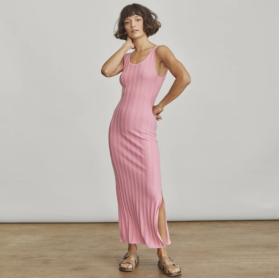 Elizabeth and James Ribbed Maxi Sweater Dress – Rose