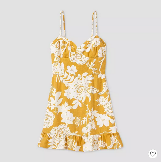 Women's Floral Print Sleeveless Ruffle Cup Dress - Wild Fable – Gold and white