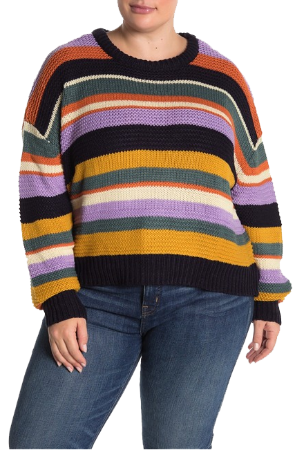 All in Favor (Plus size) striped dolman sleeve sweater