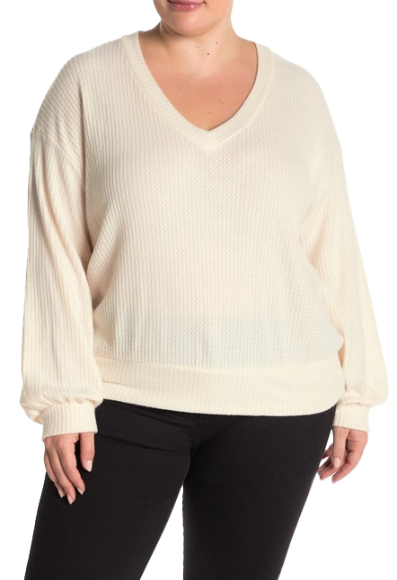 All in Favor (Plus size )waffle knit - cream and pink only 1x left