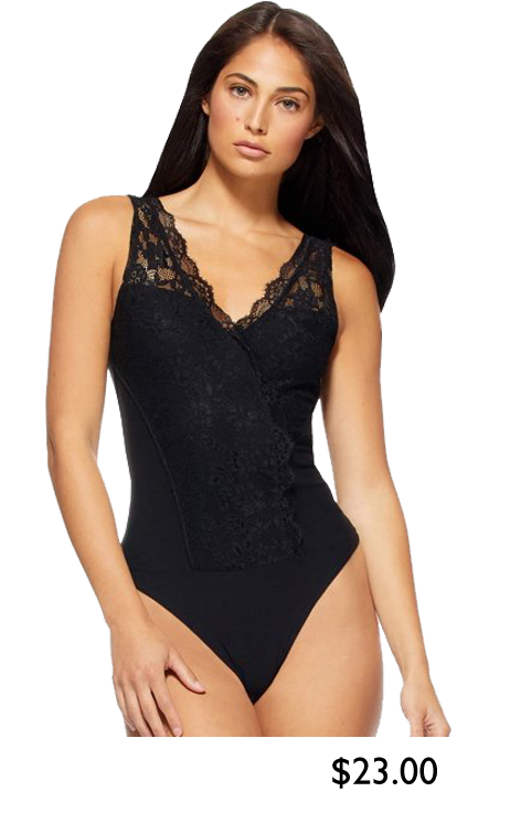 Sofia Jeans by Sofia Vergara Women's Lace Thong Back Bodysuit