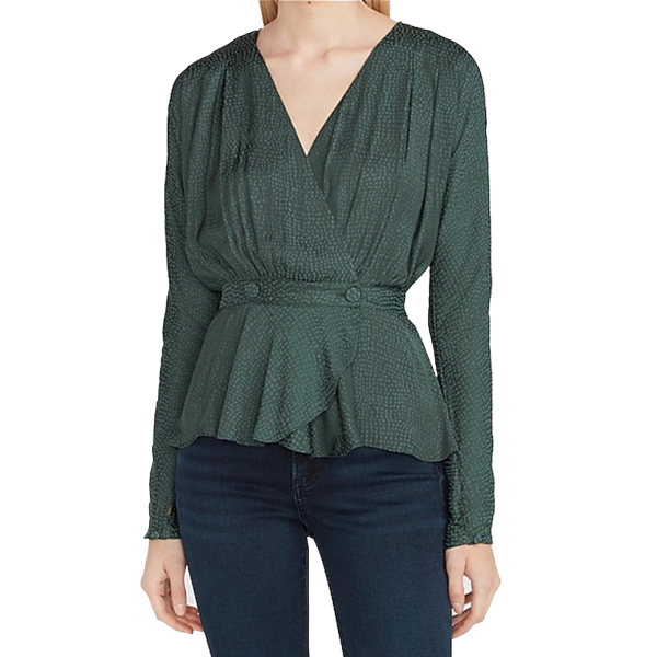 Textured Double Button Wrap Front Top