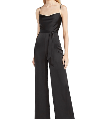 Satin Belted Cowl Neck Wide Leg Jumpsuit