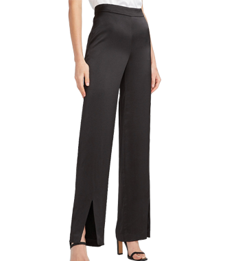 High Waisted Satin Slit Front Straight Pant